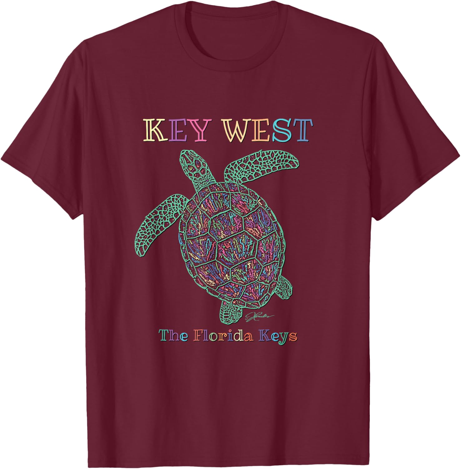 JCombs: Key West, The Florida Keys, Sea Turtle T-Shirt - T-Shirt | Maroon