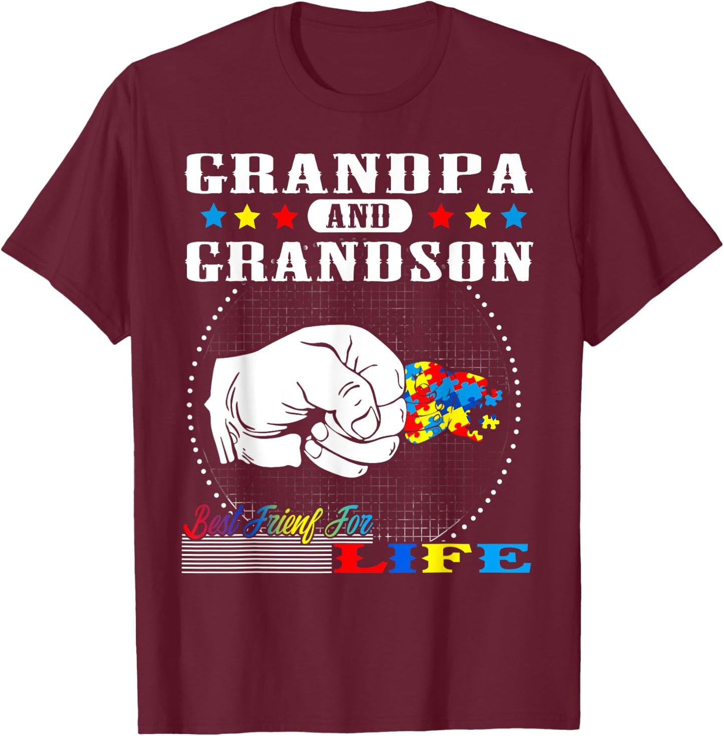 Autism Awareness Grandpa Grandson Best Friend for Life Gift T-Shirt - T-Shirt | Maroon