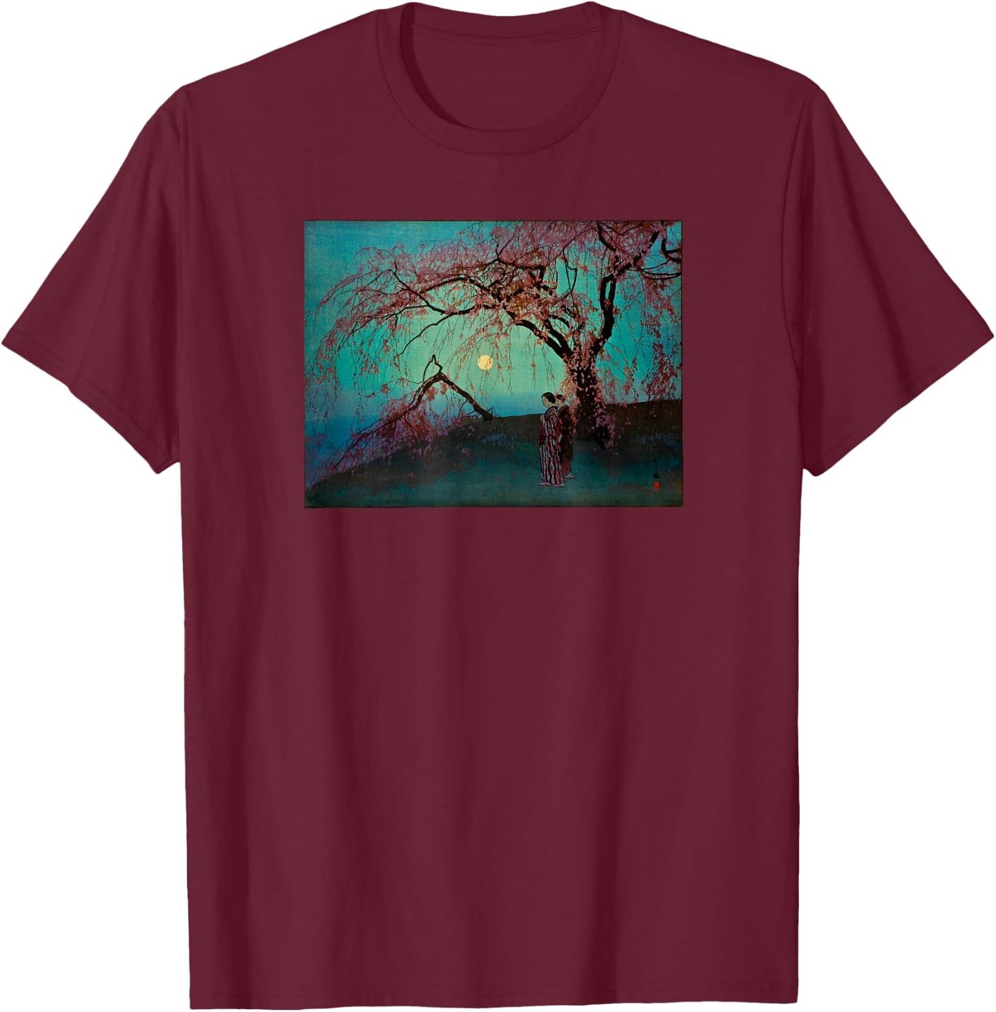 Japanese Art Hiroshige Woodblock Art Classic Print Retro T-Shirt - T-Shirt | Maroon