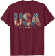 Vintage USA Patchwork Fourth of July Independence Day T-Shirt - T-Shirt | Maroon