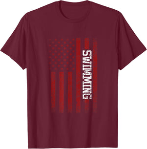 USA Flag American Swimming Team Swimmer T-Shirt - T-Shirt | Maroon