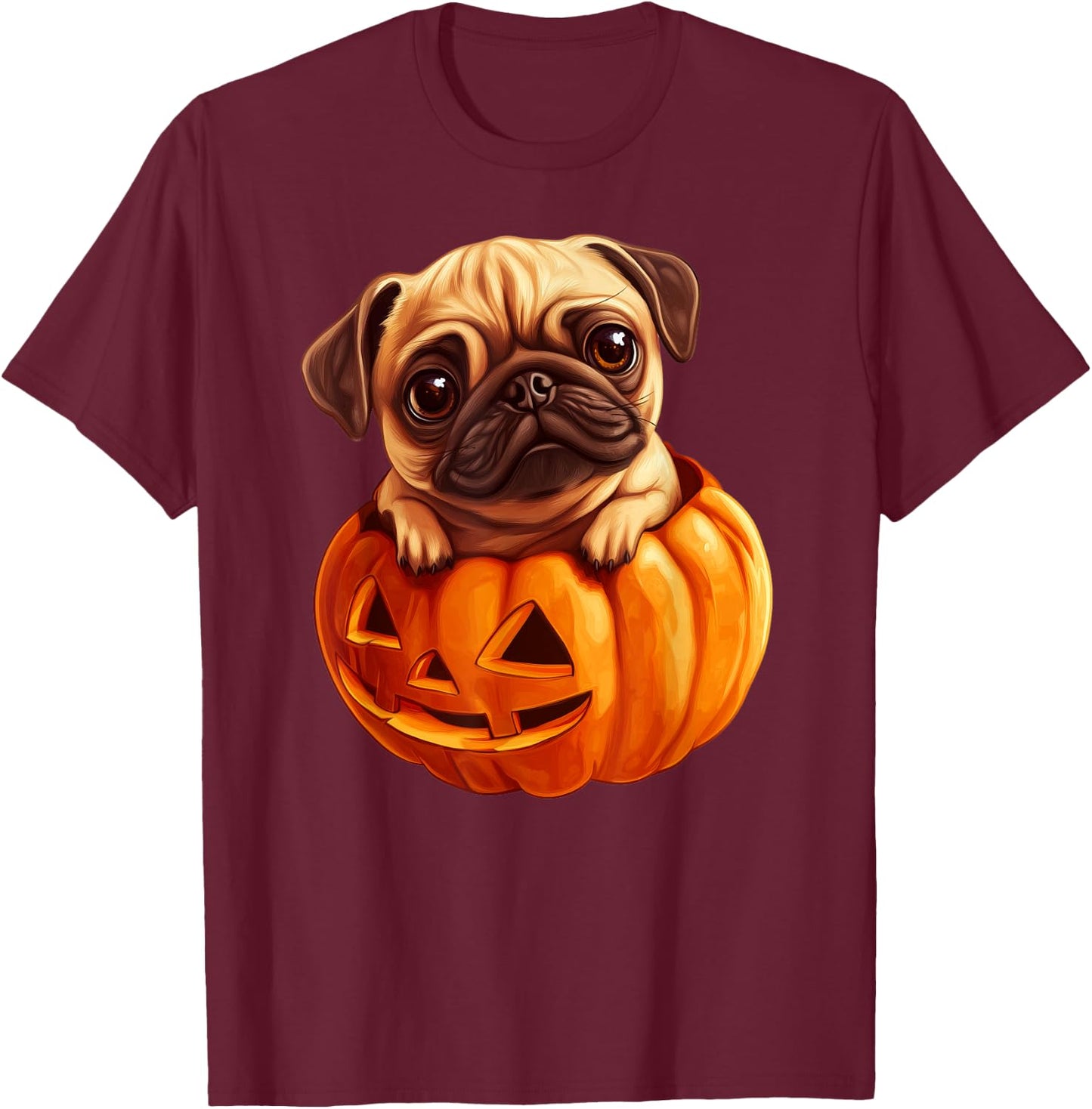 Pug in Pumpkin Halloween Pugkin | Cute Pug Halloween T-Shirt - T-Shirt | Maroon