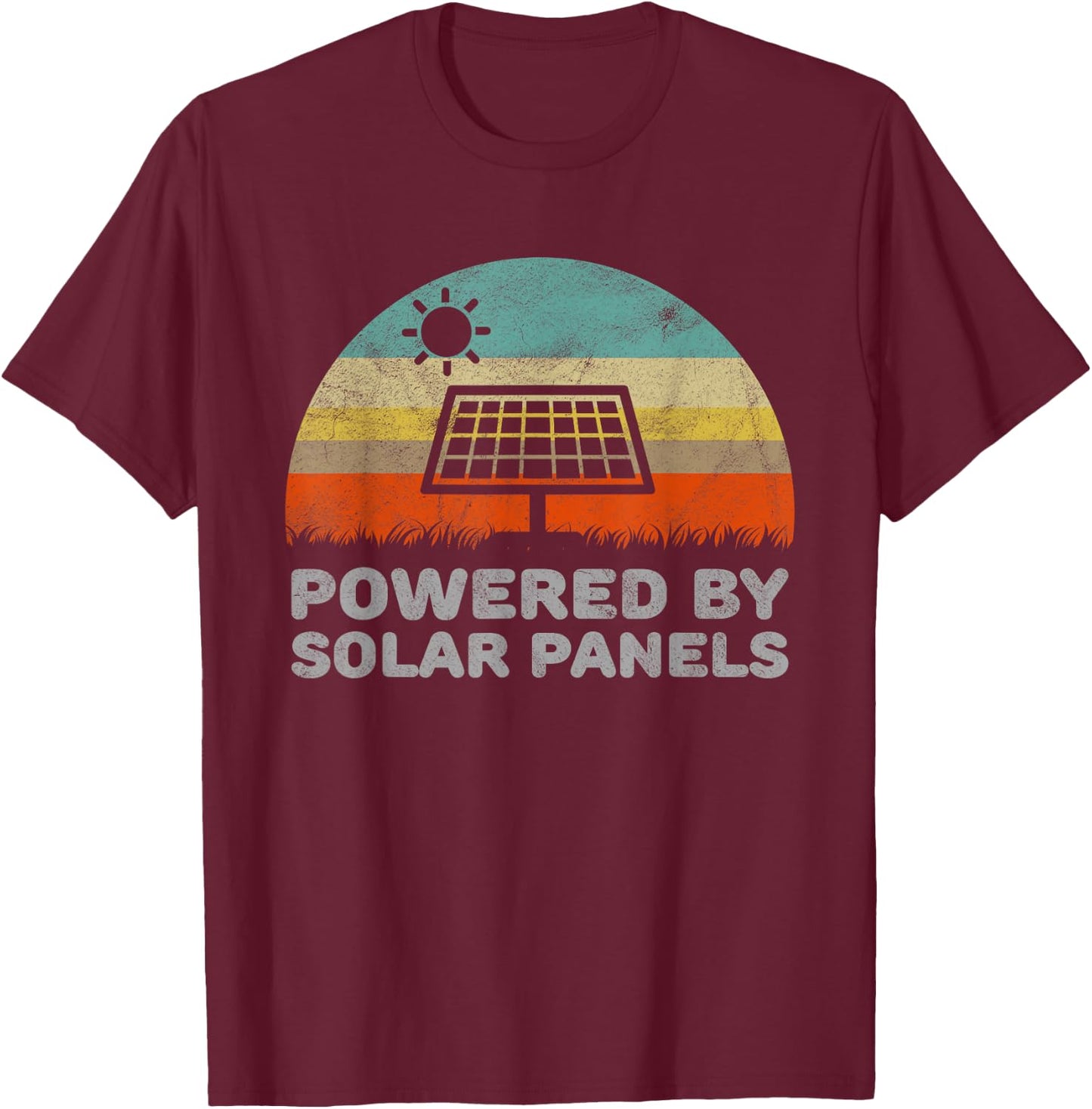 Funny Powered By Solar Panels Environmental Solar Power T-Shirt - T-Shirt | Maroon