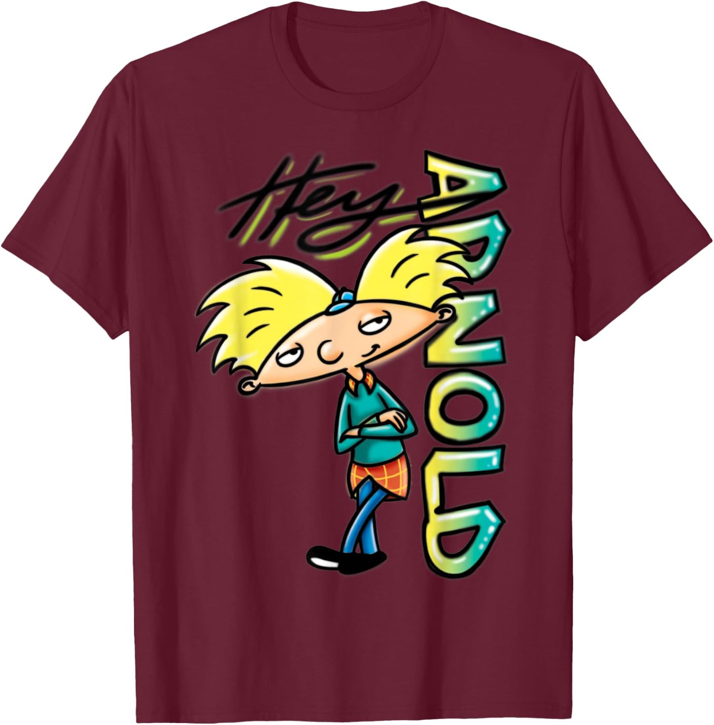 Nickelodeon Hey Arnold Character Grafitti Logo T-Shirt - T-Shirt | Maroon