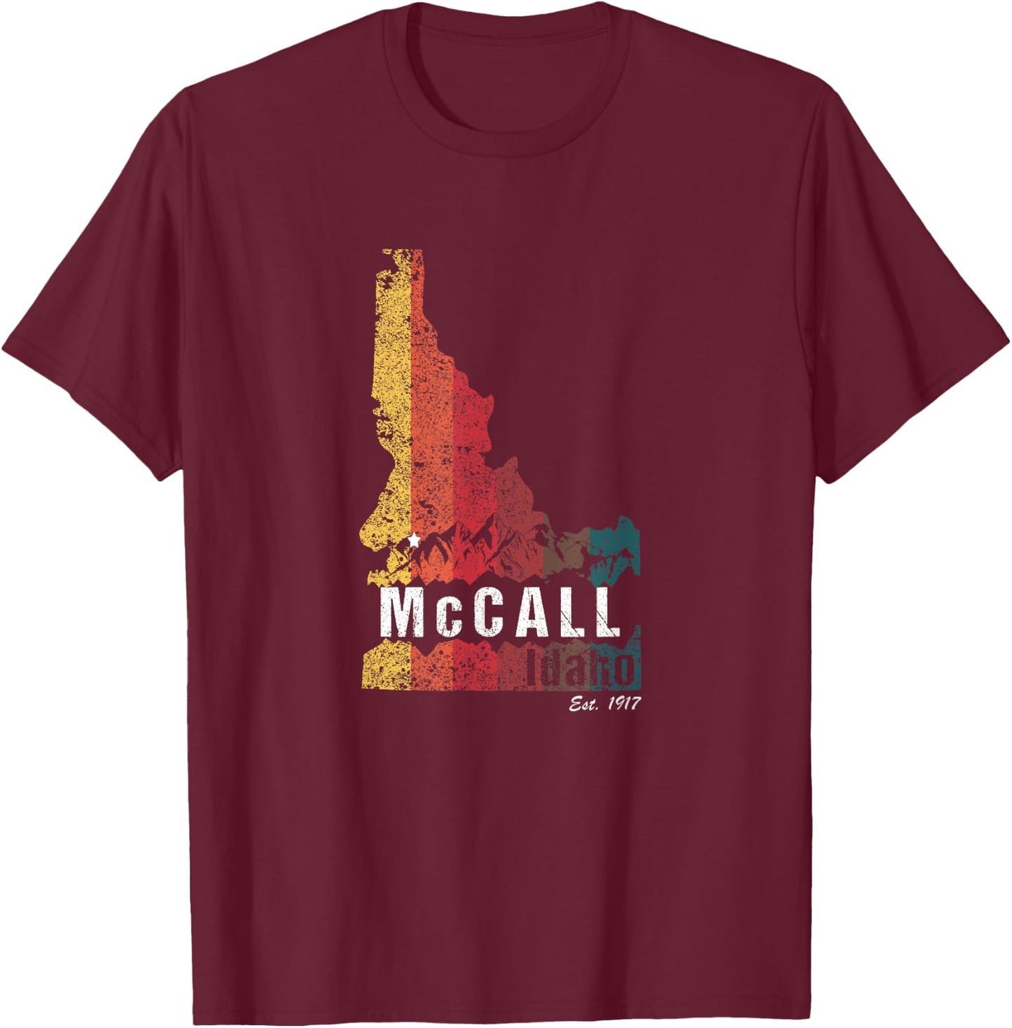 McCall Idaho ID Retro State Map Payette Lake Souvenir T-Shirt - T-Shirt | Maroon