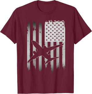 Airplane USA American Flag 4th of July Patriotic Plane Gift T-Shirt - T-Shirt | Maroon