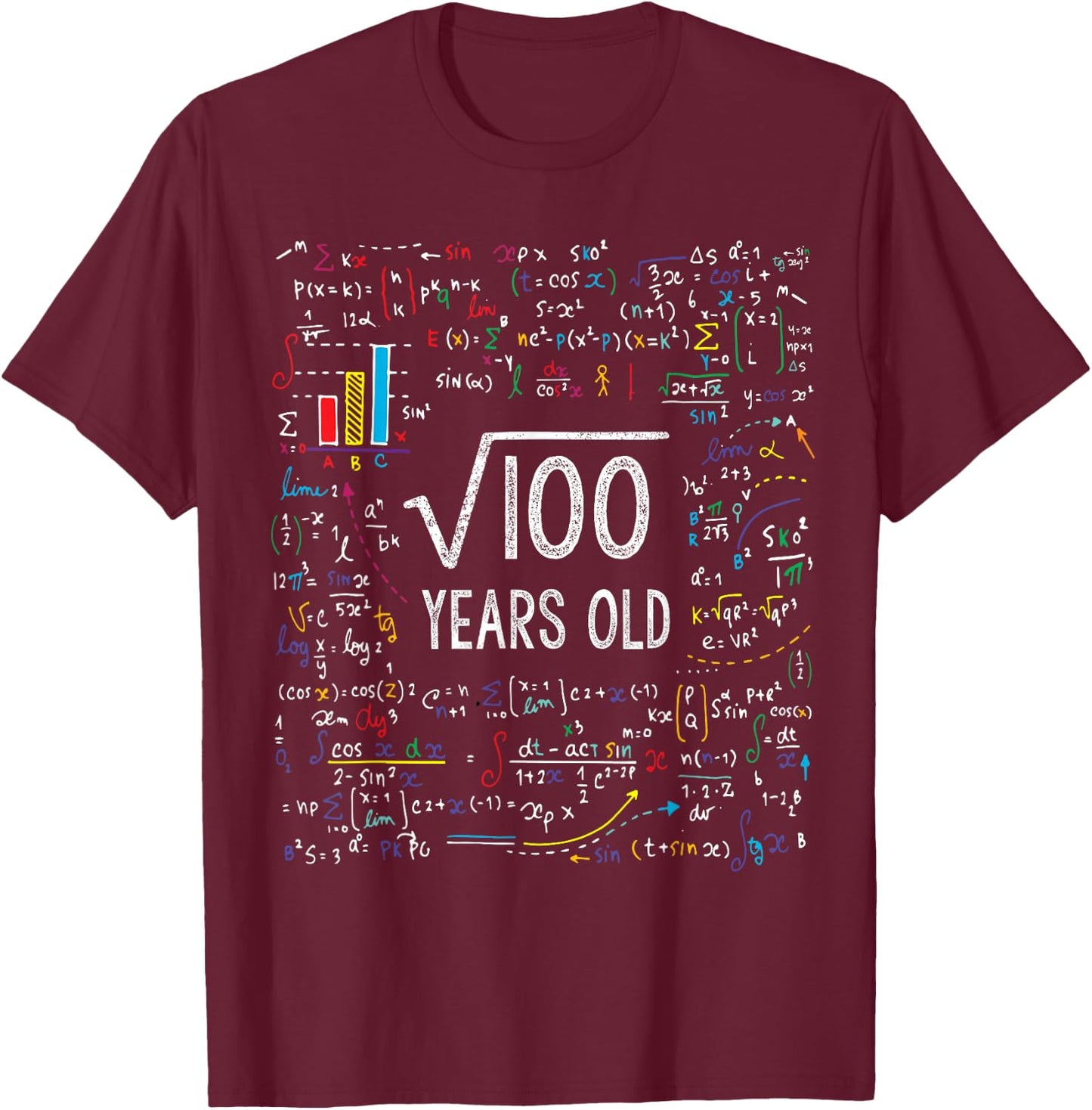 Square Root of 100 10th Birthday 10 Year Old Gifts Math Bday T-Shirt - T-Shirt | Maroon