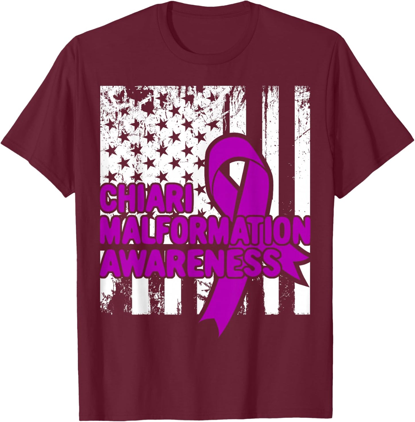 American Flag Shirt - Chiari Malformation Awareness T-Shirt - T-Shirt | Maroon