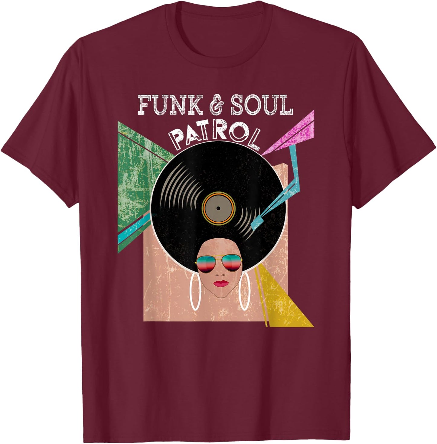 FUNK & SOUL PATROL 70s 80s Vintage Afro Graphic Music Shirt T-Shirt - T-Shirt | Maroon