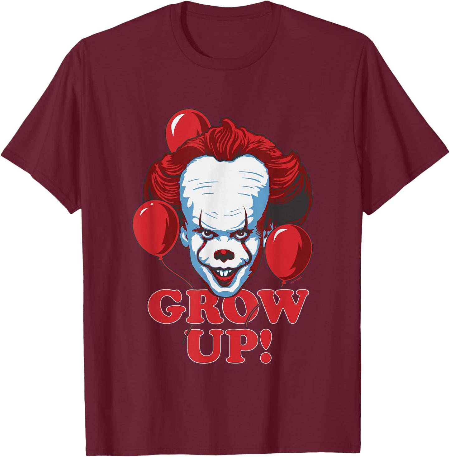 IT: Chapter Two Pennywise Grow Up! Red Balloons Chest Logo T-Shirt - T-Shirt | Maroon