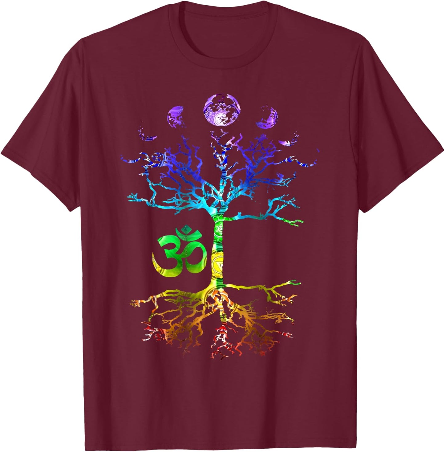 Phases of The Moon Tree of Life Om Chakra Gift Small T-Shirt - T-Shirt | Maroon