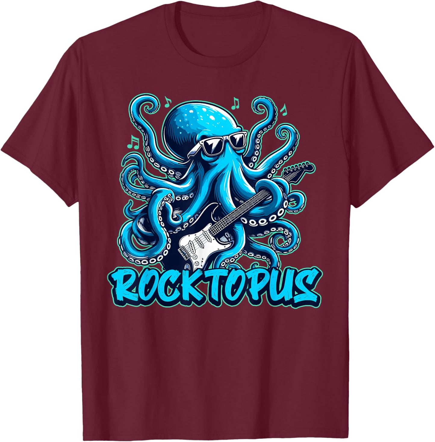 Rocktopus Cool Octopus with Guitar Music Lover T-Shirt - T-Shirt | Maroon