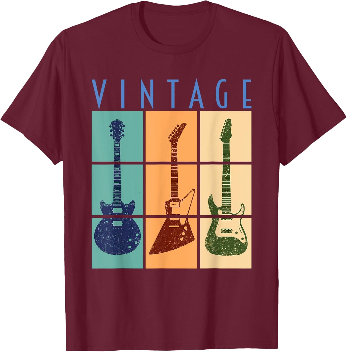 Retro Vintage Guitars Cool Classic Guitars Art Design T-Shirt - T-Shirt | Maroon