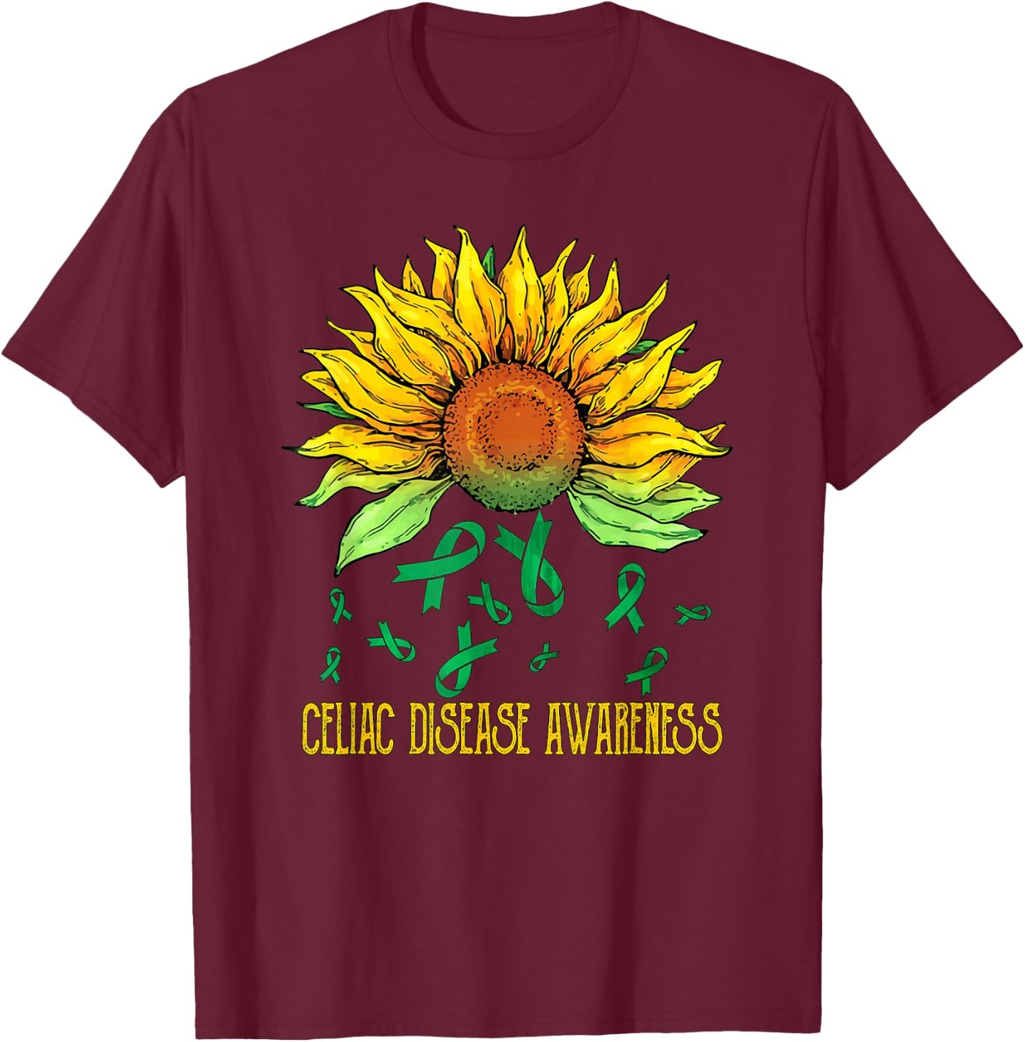Celiac Disease Awareness Sunflower T-Shirt - T-Shirt | Maroon