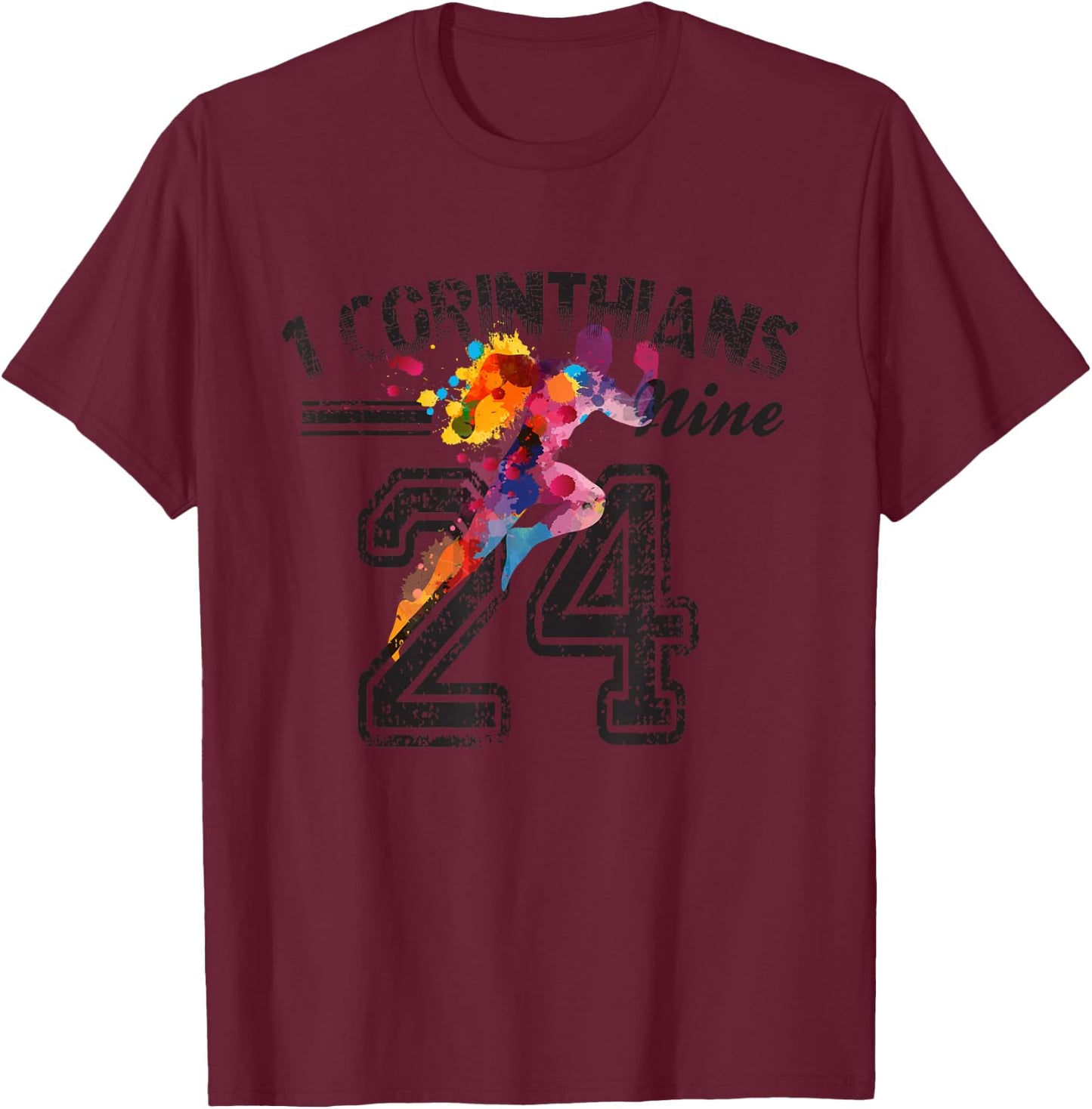 1 x Corinthians 9:24 Christian Runner T-Shirt - T-Shirt | Maroon