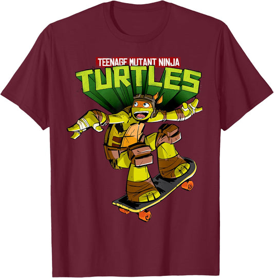 Teenage Mutant Ninja Turtles Michelangelo Skateboard T-Shirt - T-Shirt | Maroon