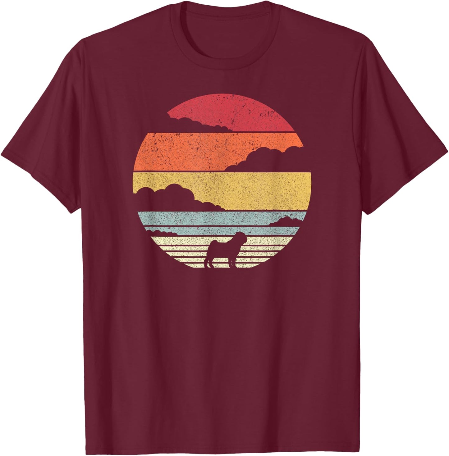 Pug Shirt. Retro Style T-Shirt - T-Shirt | Maroon