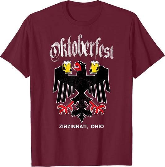 Zinzinnati Oktoberfest German Eagle Drinking Buddy T-Shirt - T-Shirt | Maroon