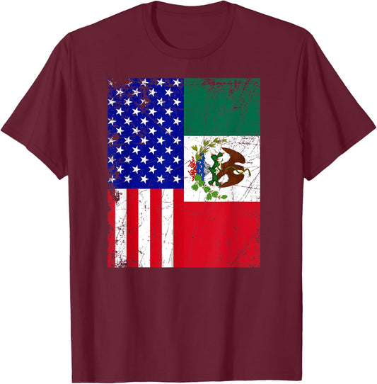 Mexican American Flag Shirt | Half Mexico Half USA T-Shirt - T-Shirt | Maroon