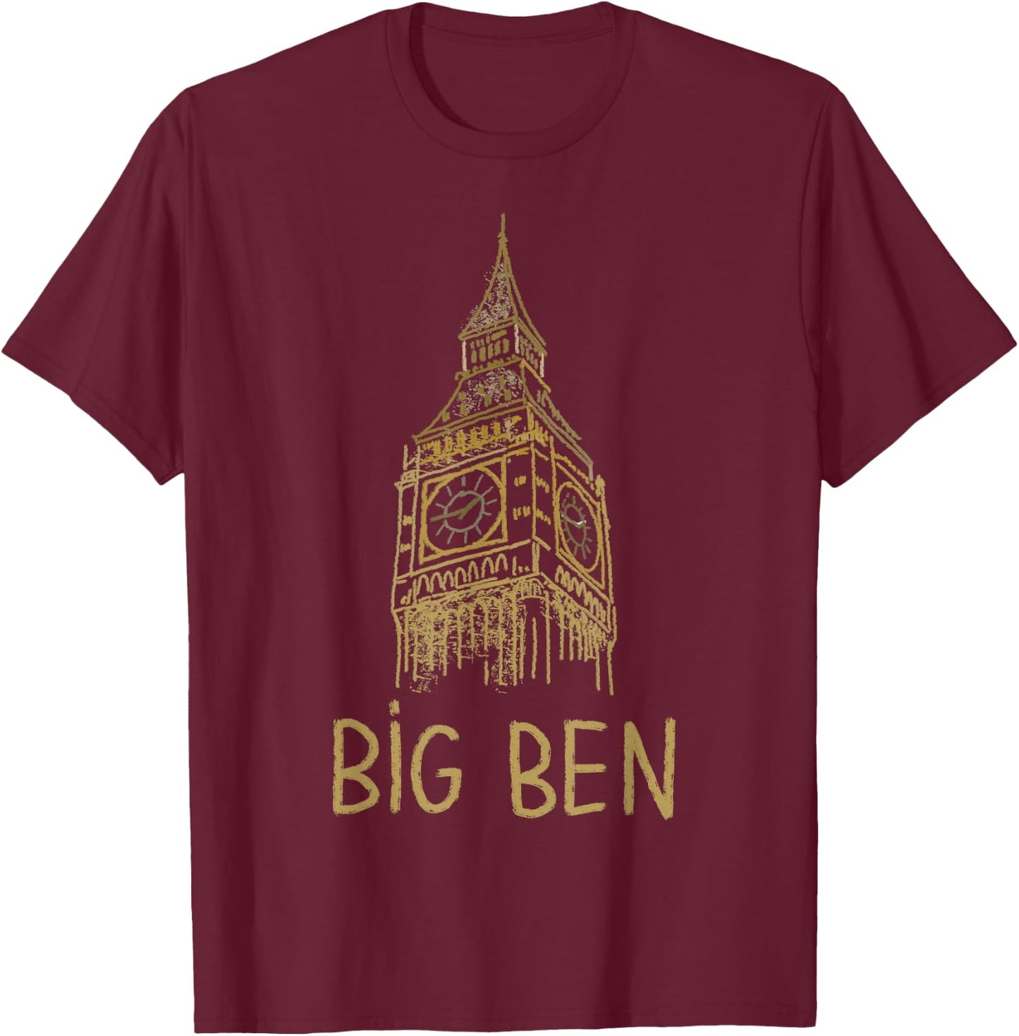 Big Ben London Unique Hand Drawn Art T-Shirt - T-Shirt | Maroon