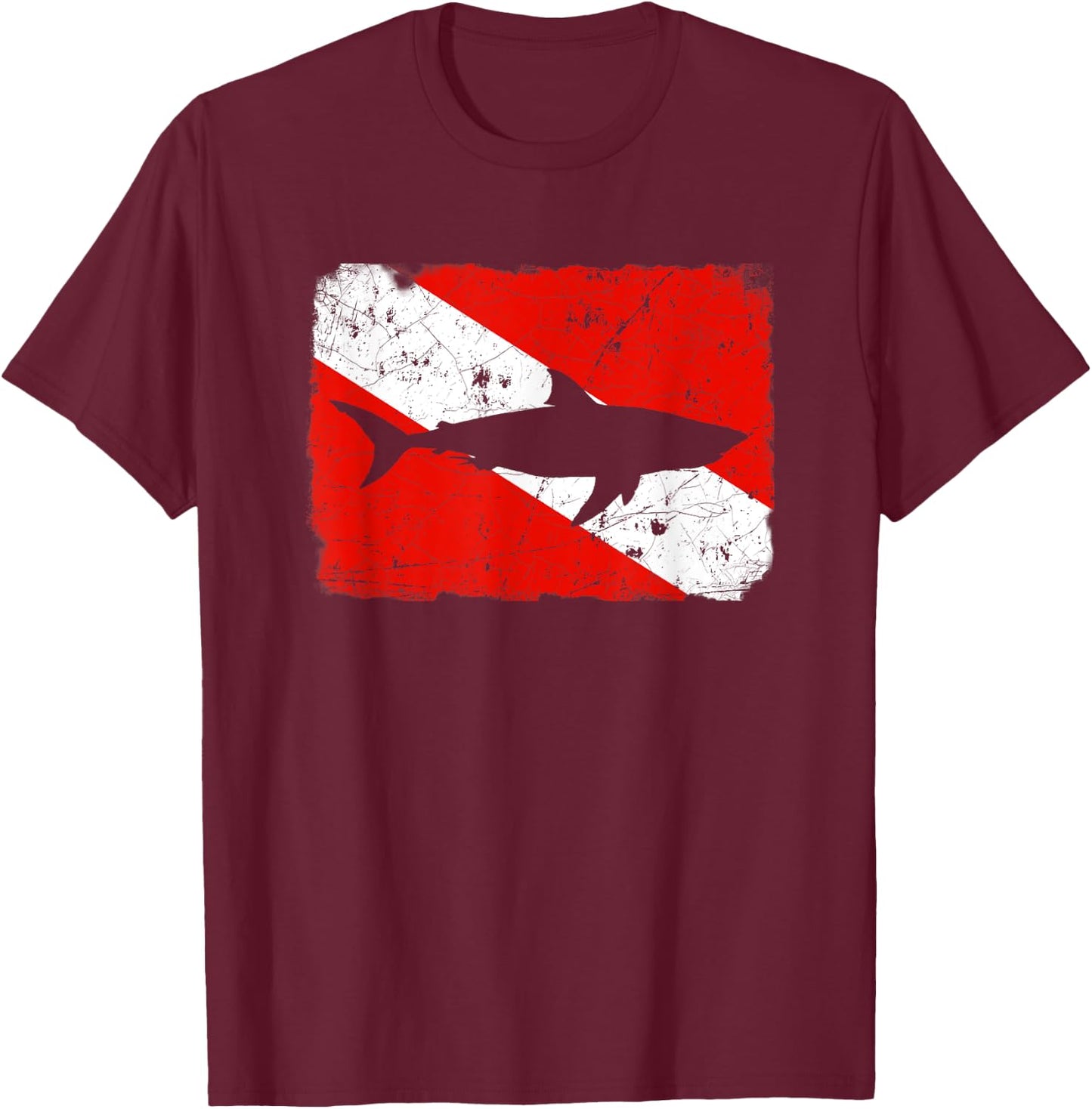 Shark Dive Flag / Vintage Distressed Divers T-Shirt - T-Shirt | Maroon
