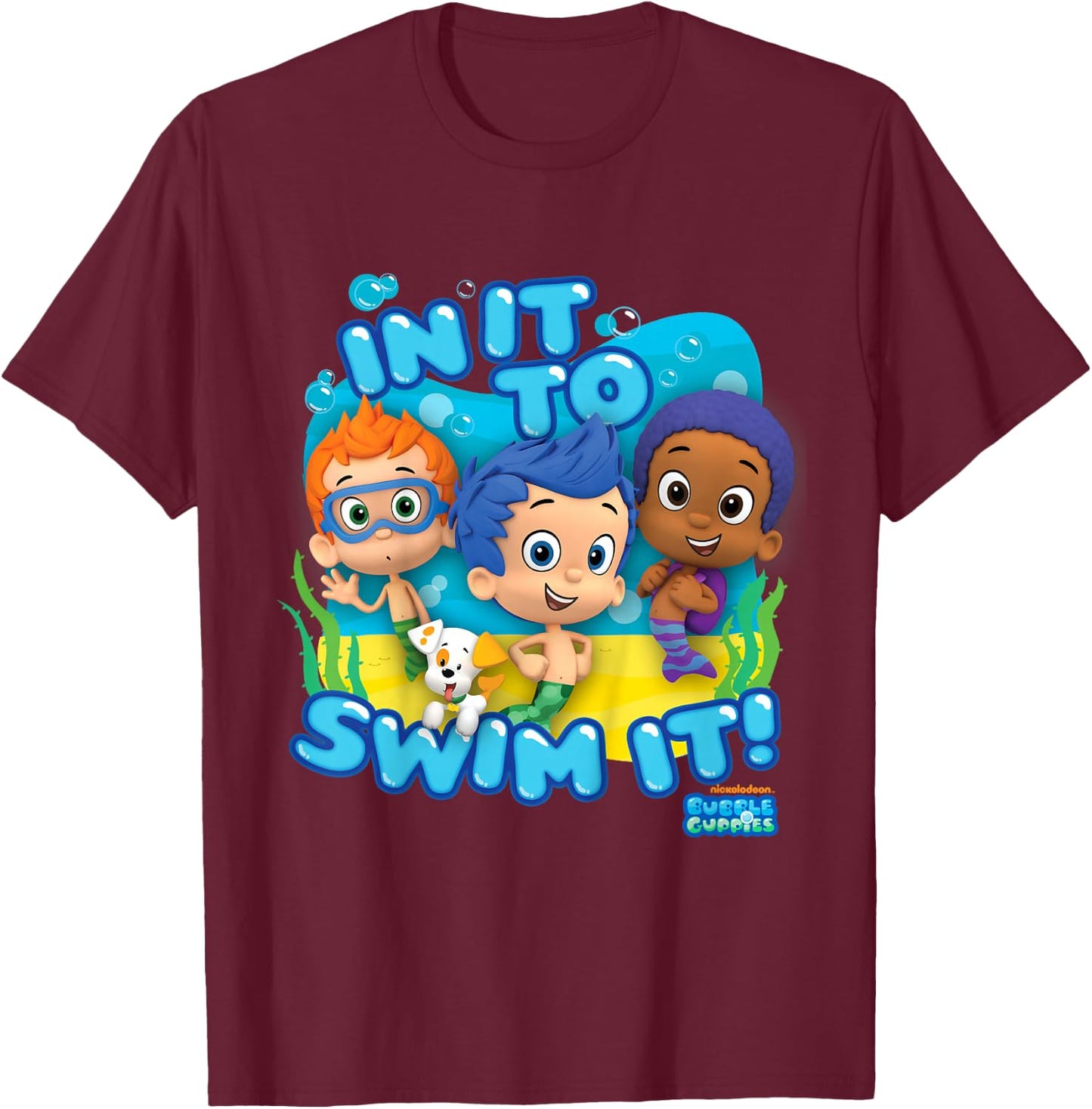 Kids Bubble Guppies in It to Swim It T-Shirt - T-Shirt | Maroon
