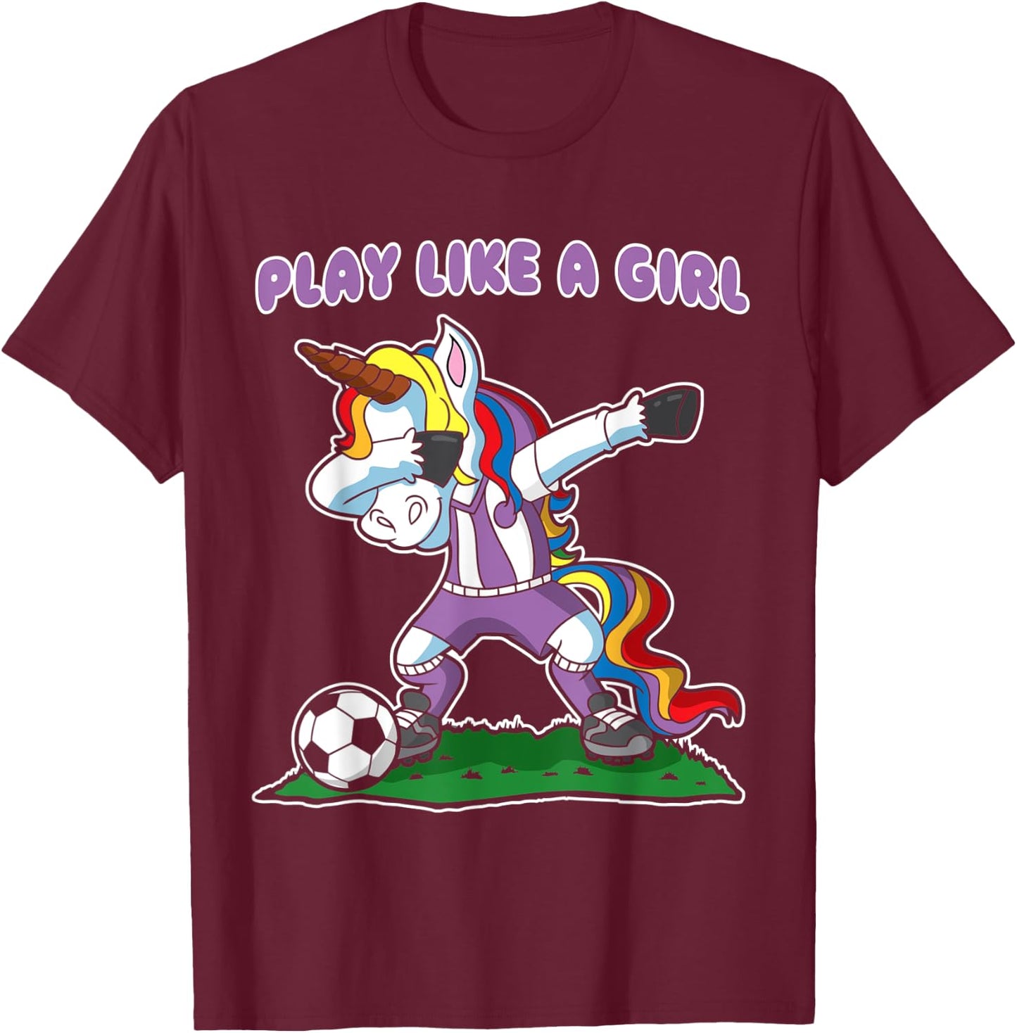 Soccer Unicorn Play Like A Girl Kids Girls Gift T-Shirt - T-Shirt | Maroon