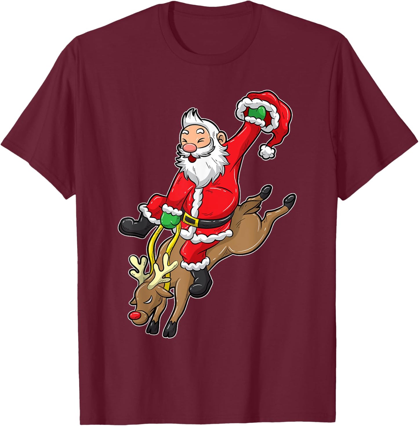 Cowboy Santa Xmas Reindeer Rodeo Christmas In Texas T-Shirt - T-Shirt | Maroon