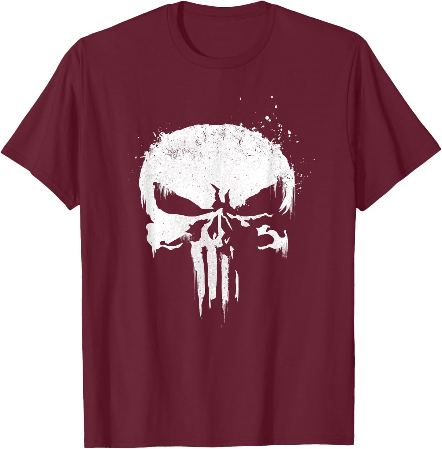 Marvel The Punisher White Ink Splatter Skull Logo T-Shirt - T-Shirt | Maroon