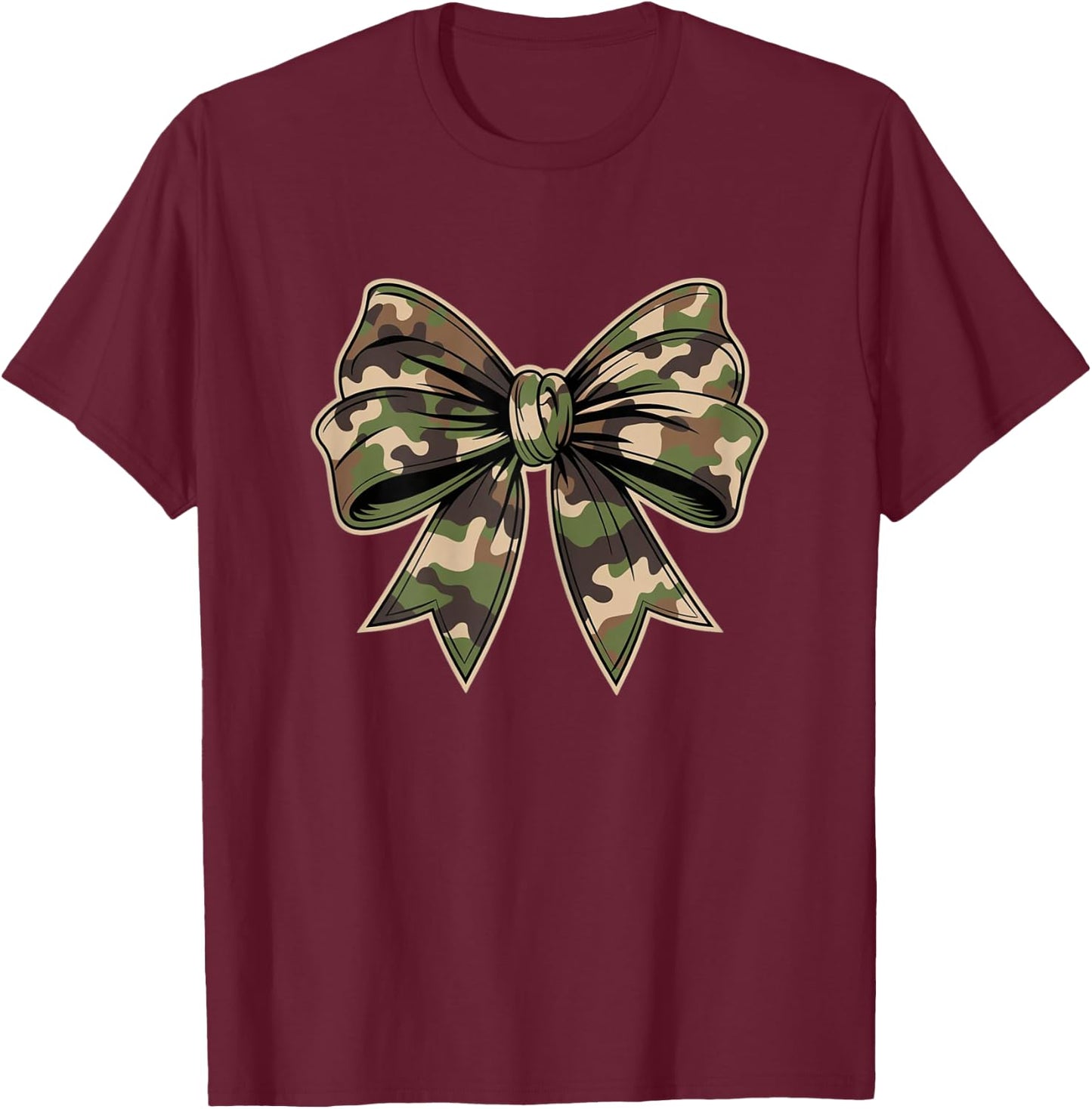 Camouflage Old Camo Bow Camo Coquette Bow Hunting Women Girl T-Shirt - T-Shirt | Maroon