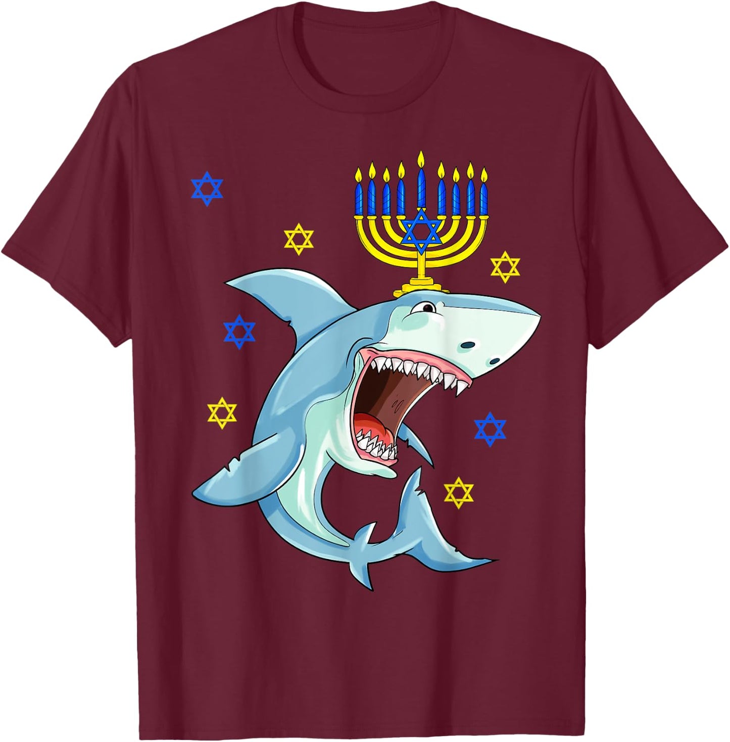 Hanukkah Menorah Shark Funny Chanukah Jewish Gift T-Shirt - T-Shirt | Maroon
