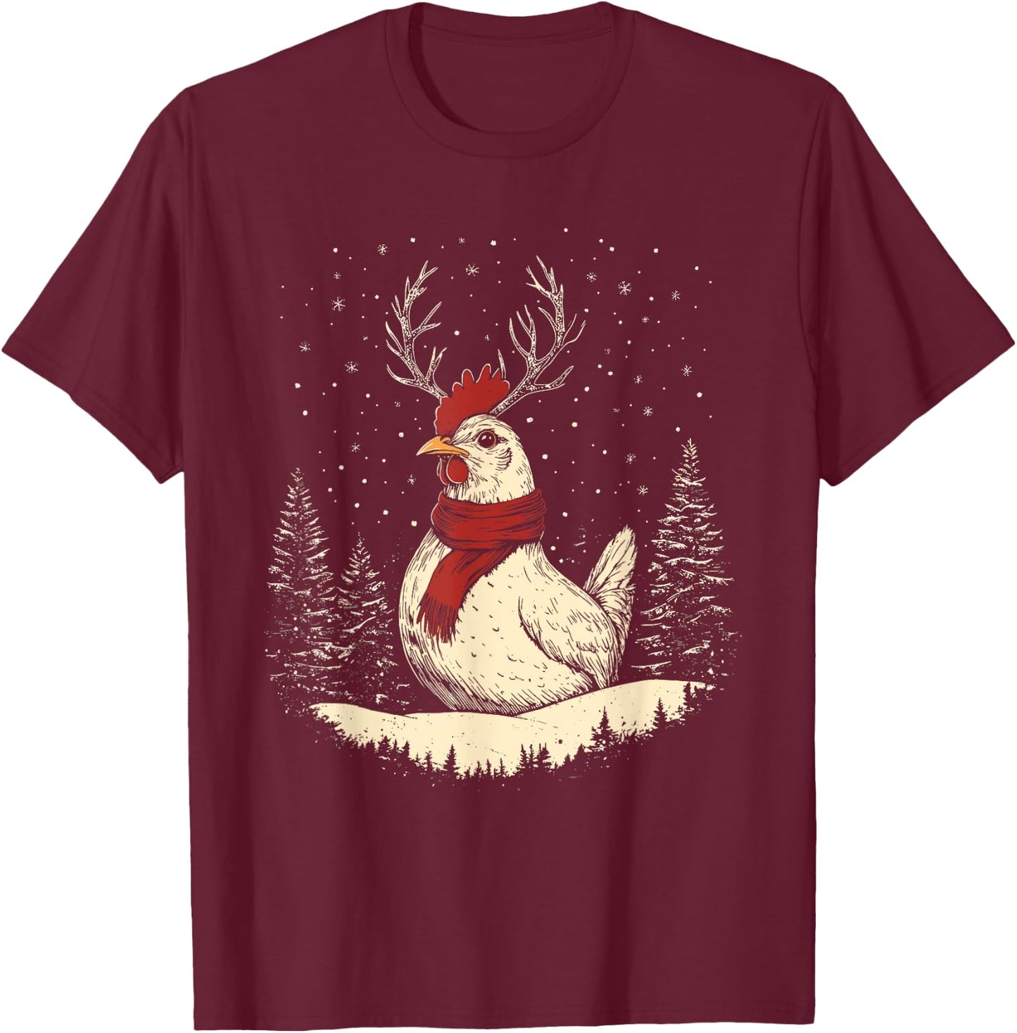 Chicken Reindeer Farmer Christmas Xmas T-Shirt - T-Shirt | Maroon