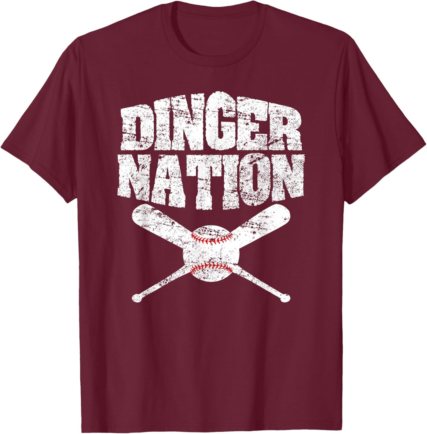 Dinger Nation Funny Baseball T-Shirt - T-Shirt | Maroon