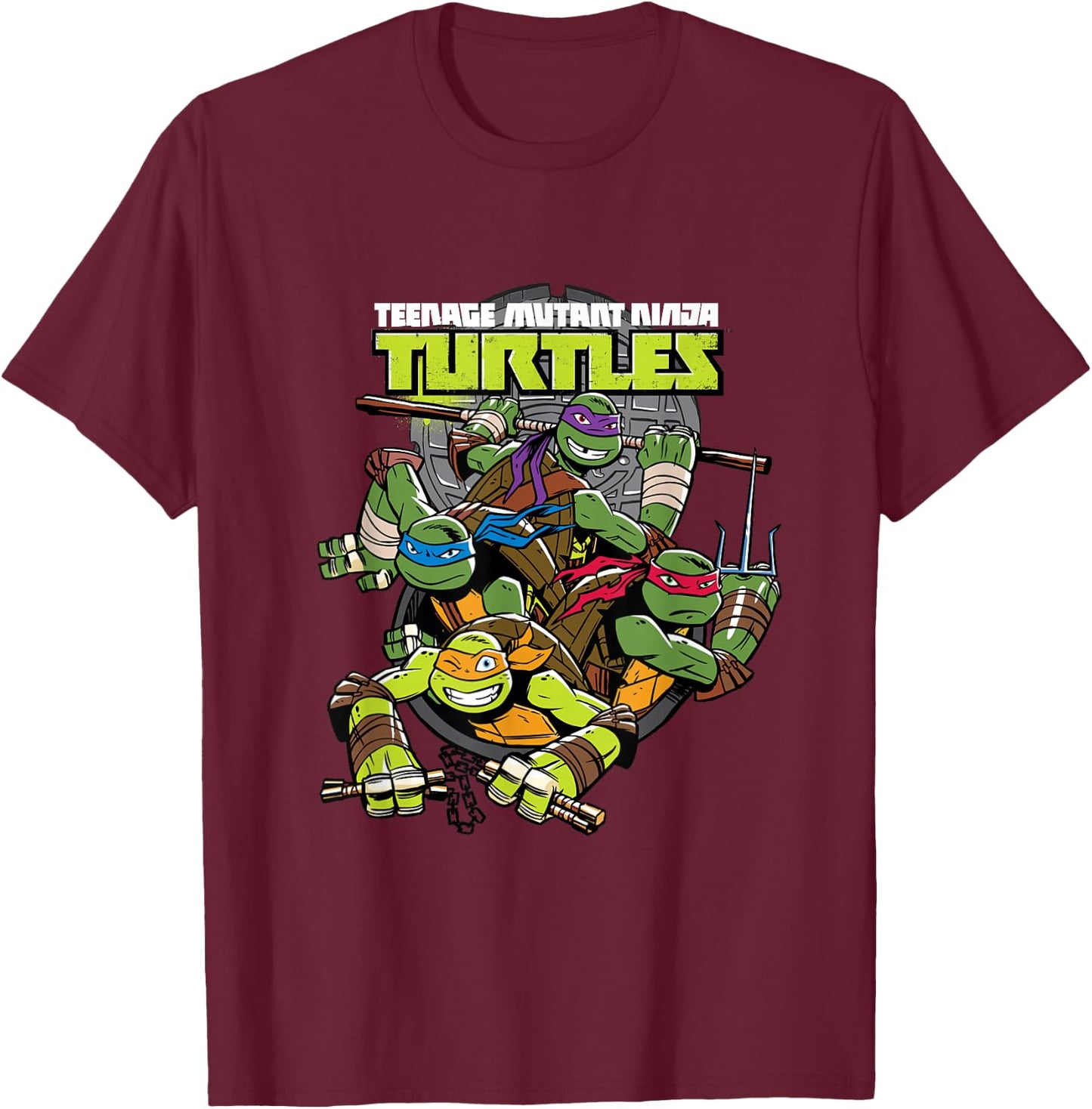 TMNT Popping Out Of Sewer T-Shirt - T-Shirt | Maroon
