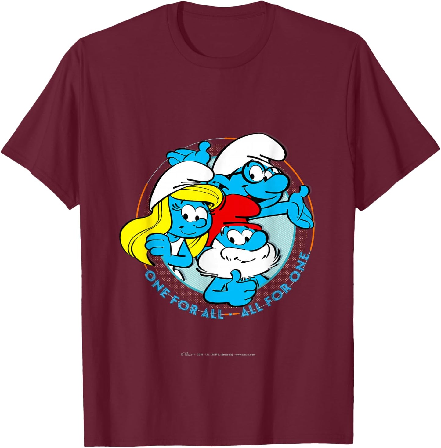 The Smurfs - One for All T-Shirt - T-Shirt | Maroon