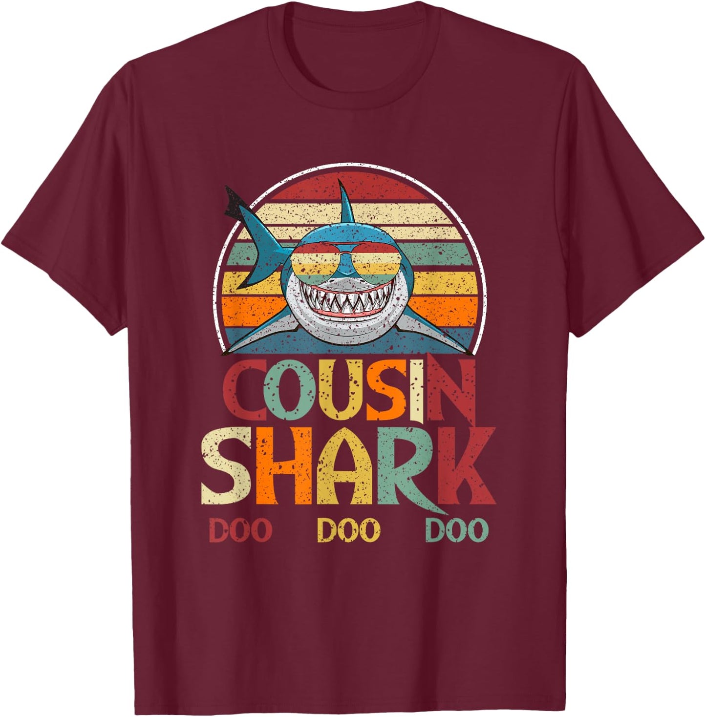 Retro Vintage Cousin Shark Gift T-Shirt - T-Shirt | Maroon