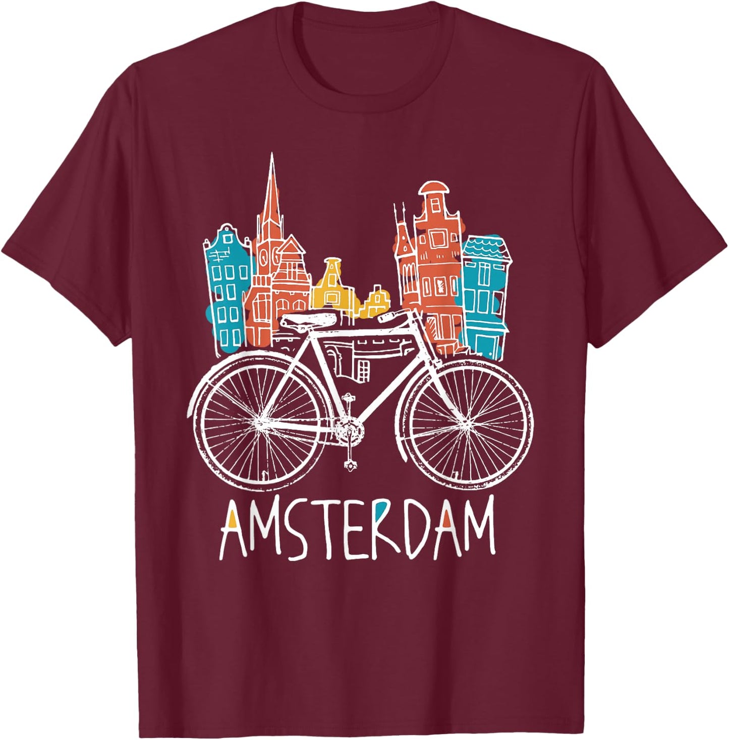 Amsterdam Retro Netherlands Bicycle Bike Gift T-Shirt - T-Shirt | Maroon