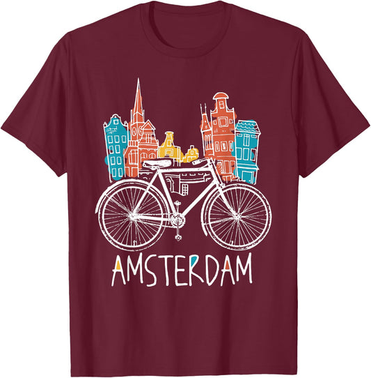 Amsterdam Retro Netherlands Bicycle Bike Gift T-Shirt - T-Shirt | Maroon