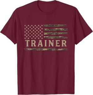 Camo Trainer Camourflage USA Flag Fathers Day Coach T-Shirt - T-Shirt | Maroon