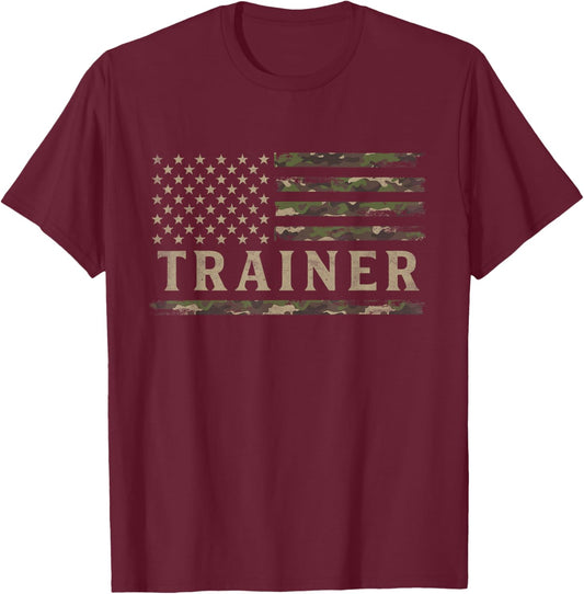 Camo Trainer Camourflage USA Flag Fathers Day Coach T-Shirt - T-Shirt | Maroon