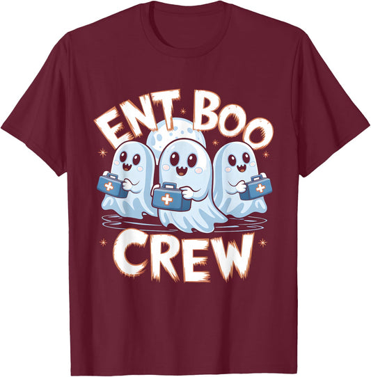 Spooky ENT Boo Crew Halloween Nurse Practitioner T-Shirt - T-Shirt | Maroon