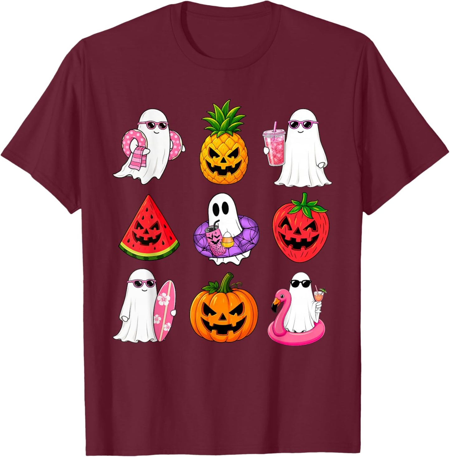 Funny Fruit Ghost Summer Spooky Vacation Beach Hawaiian T-Shirt - T-Shirt | Maroon