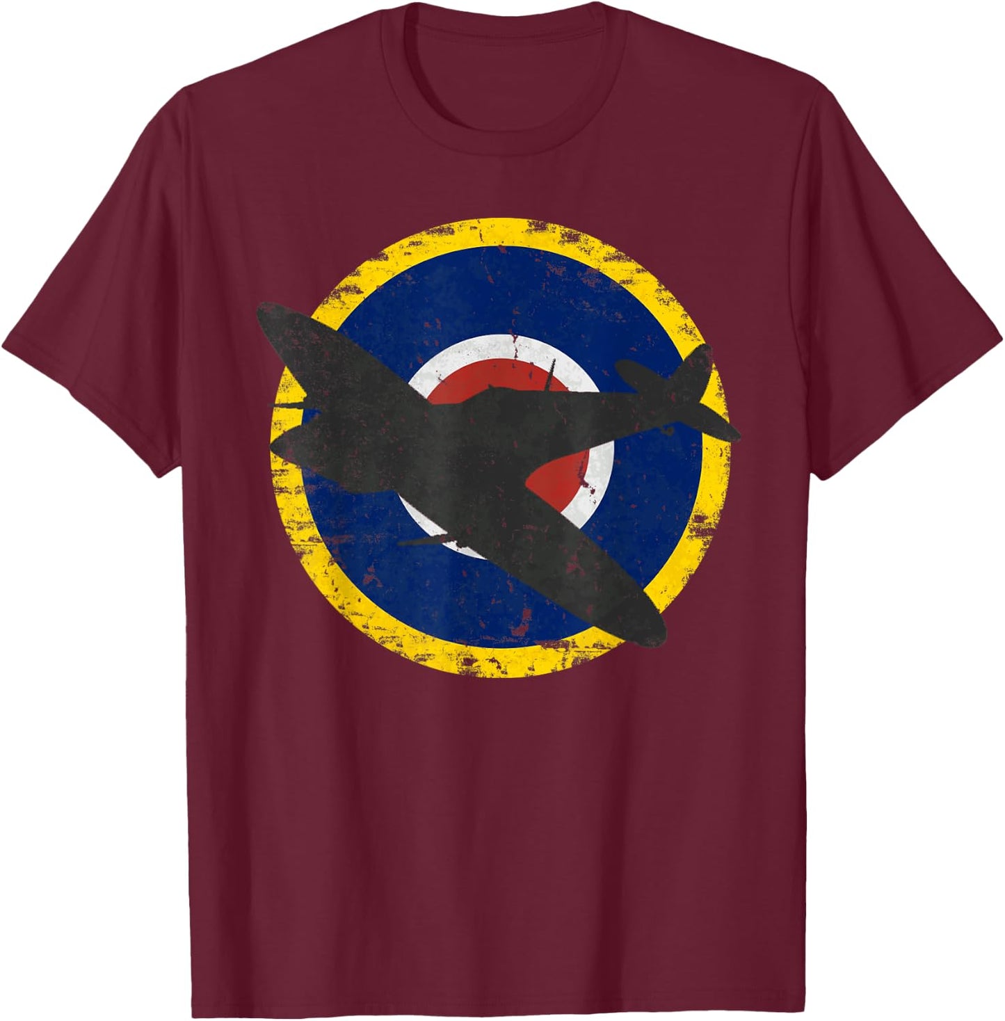 Spitfire British WWII Fighter Vintage Aircraft T-Shirt - T-Shirt | Maroon