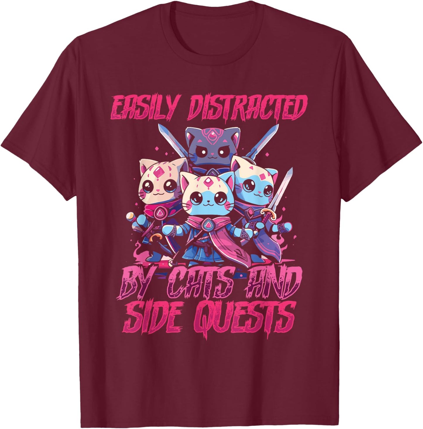RPG Gamer Cats Side Quest Distracted Nerdy Tabletop Fun Men T-Shirt - T-Shirt | Maroon