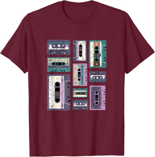 Vintage Cassette Tape Shirt Old School 80s 90s Retro Styled T-Shirt - T-Shirt | Maroon