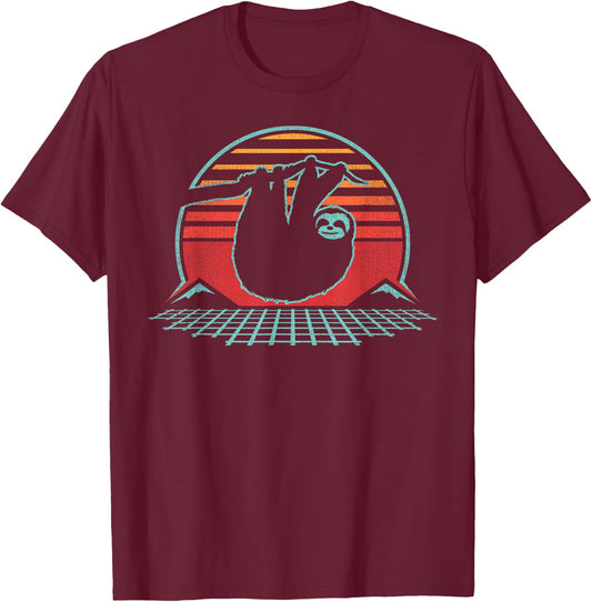 Sloth Lover Animal Retro Vintage 80s Style T-Shirt - T-Shirt | Maroon