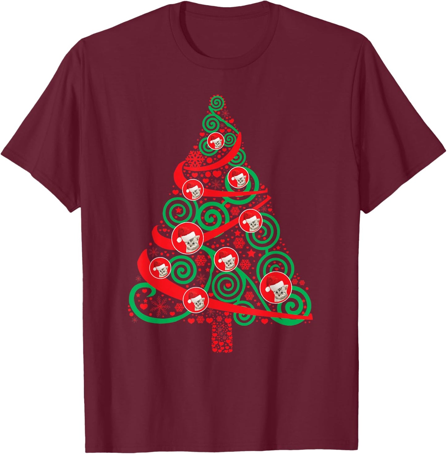 Cat Lover Christmas Tree Cat Lover Xmas Gift Shirt T-Shirt - T-Shirt | Maroon