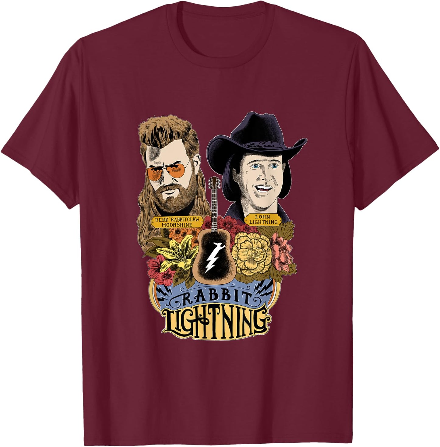 MYTHICAL Rabbit Lightning - Adults - Black - Small - Short Sleeve - Cotton, Polyester - Modern Lightning Print - Novelty T-Shirt - T-Shirt | Maroon