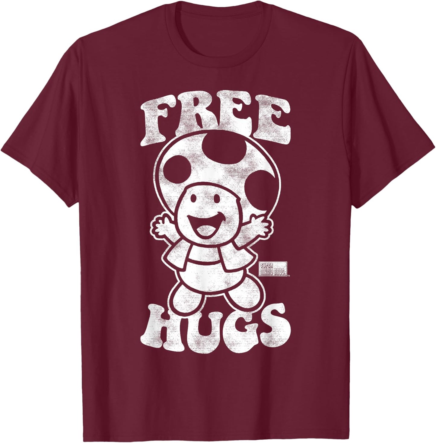 Nintendo Super Mario Toad Free Hugs Vintage Graphic T-Shirt - T-Shirt | Maroon