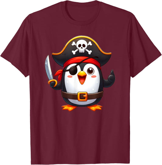 Pirate Penguin T-Shirt - T-Shirt | Maroon